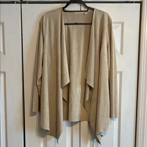 Soft Surroundings Beige Faux Suede Cardigan with Waterfall Front - Picture 2 of 11